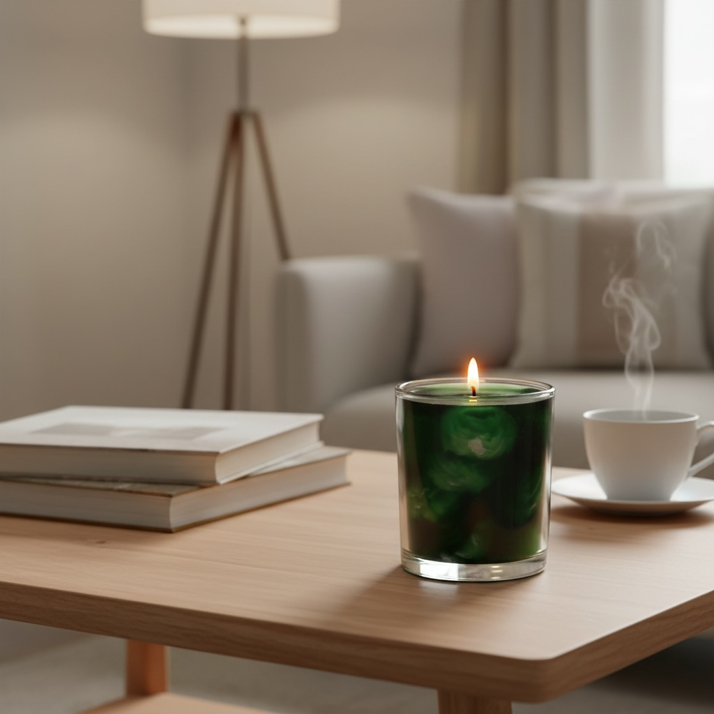 Handcrafted Scented Green Swirl Glass Candle  | Peaceful Home Decor Gift |