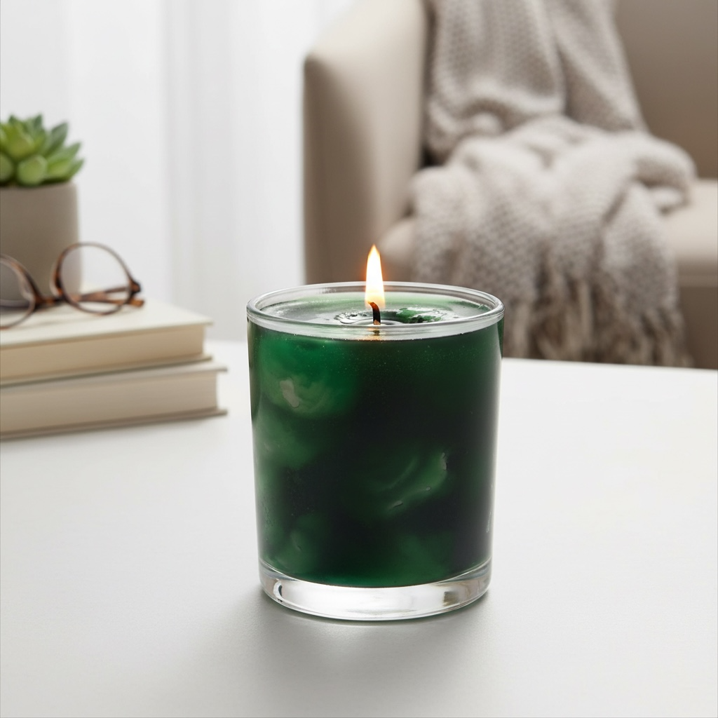Handcrafted Scented Green Swirl Glass Candle  | Peaceful Home Decor Gift |