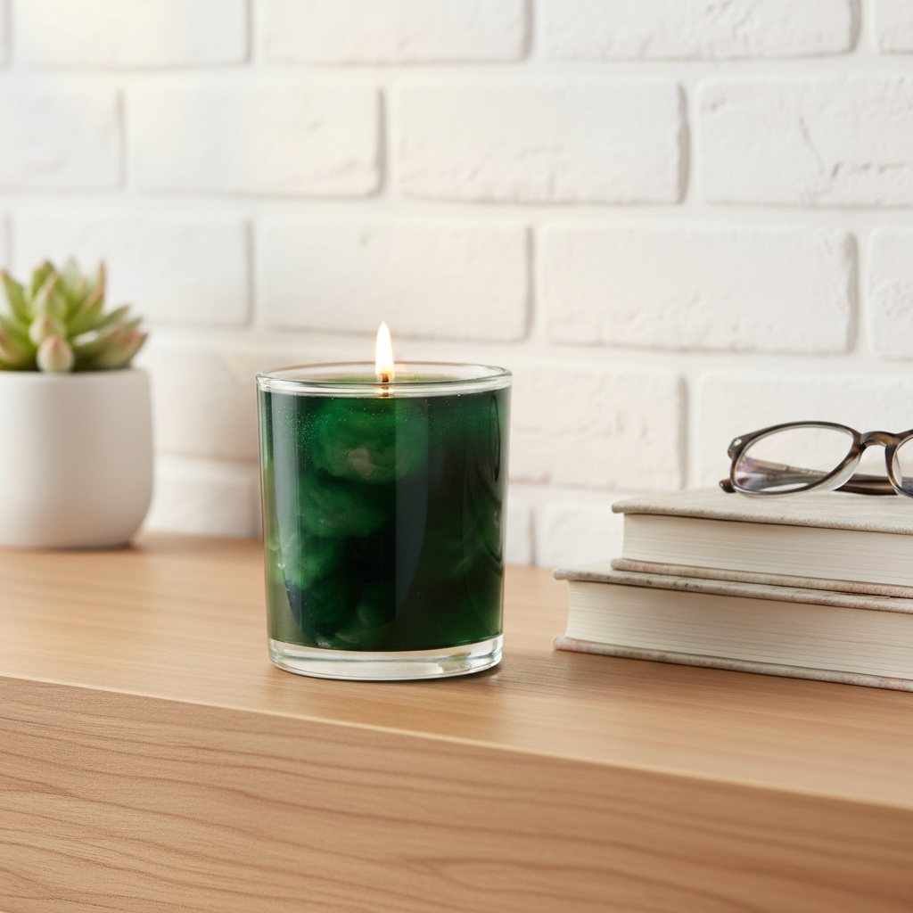 Handcrafted Scented Green Swirl Glass Candle  | Peaceful Home Decor Gift |