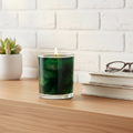 Handcrafted Scented Green Swirl Glass Candle  | Peaceful Home Decor Gift |