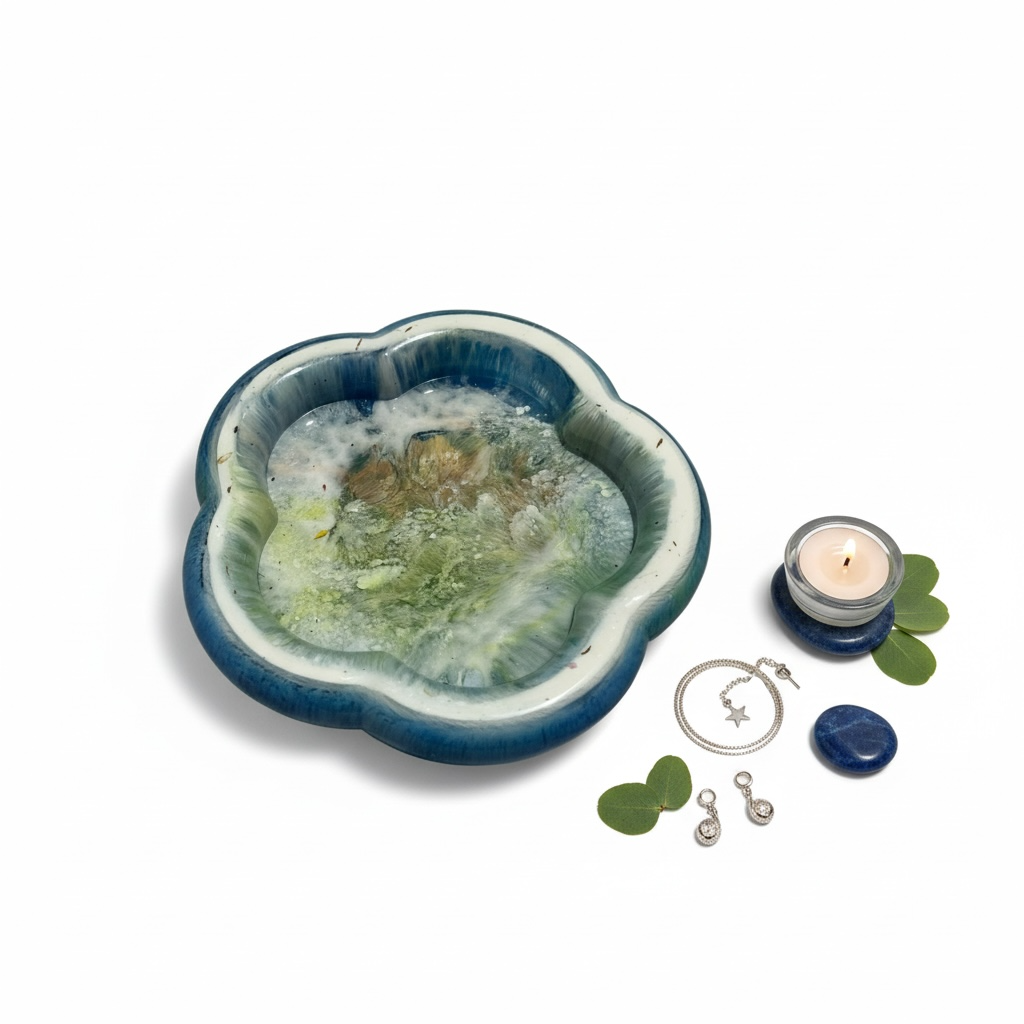 Ocean Bloom Resin Tray | Elegant Organizer Decor |