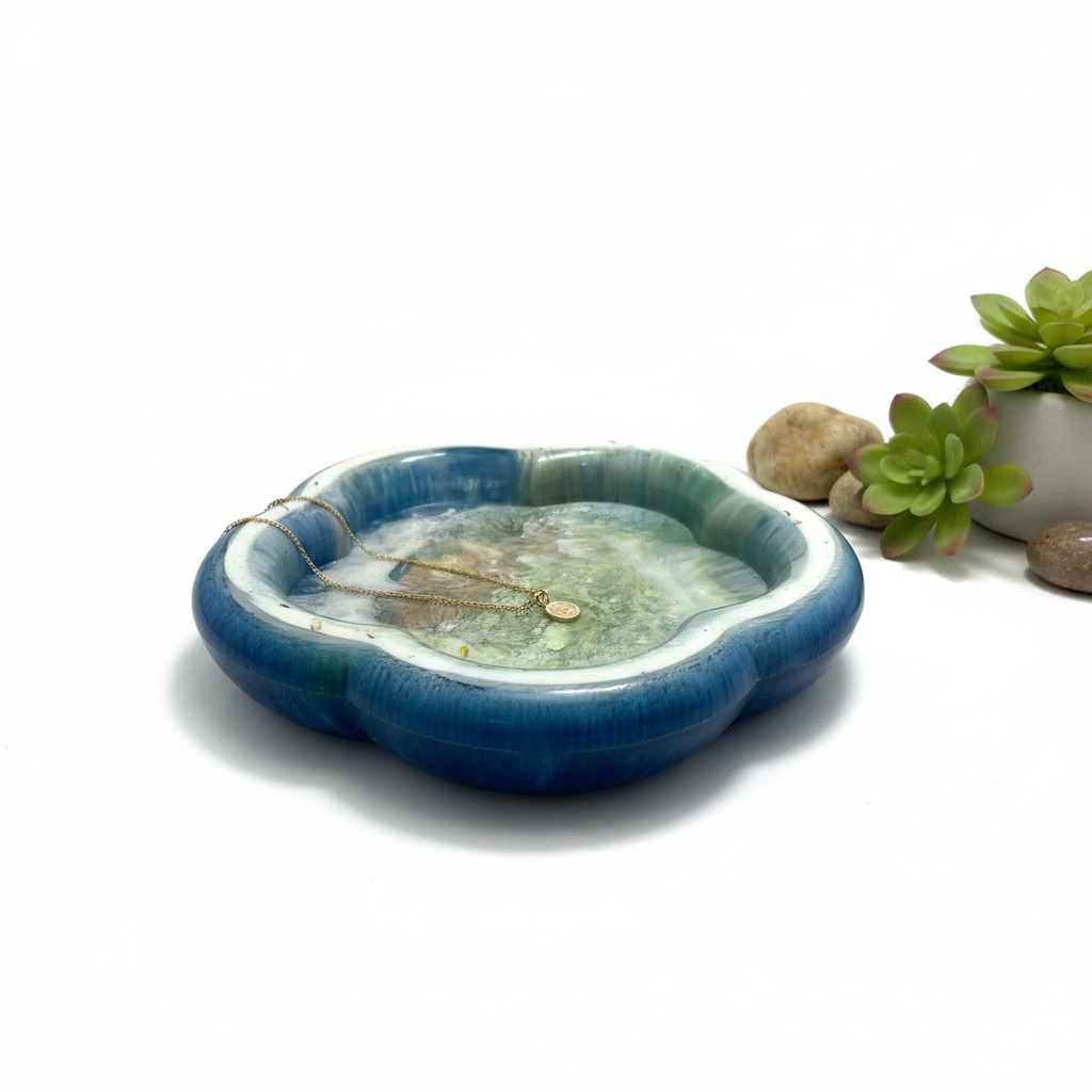 Ocean Bloom Resin Tray | Elegant Organizer Decor |