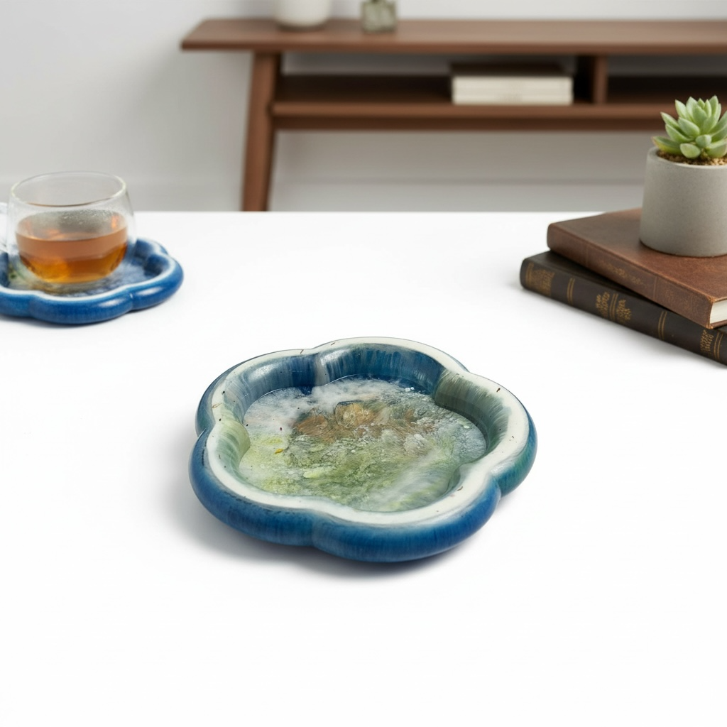 Ocean Bloom Resin Tray | Elegant Organizer Decor |