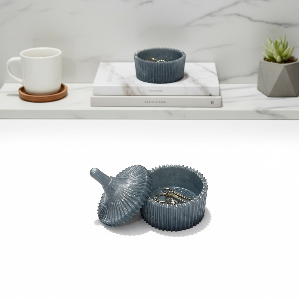 Ribbed Trinket Box with Sculpted Lid | Modern Home Decor Accent |