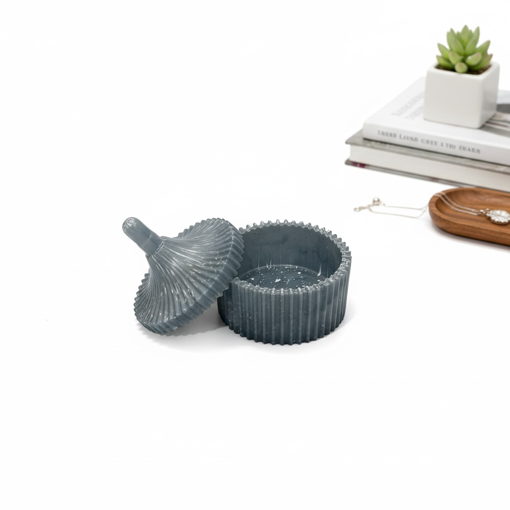 Ribbed Trinket Box with Sculpted Lid | Modern Home Decor Accent |