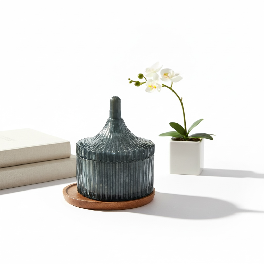 Ribbed Trinket Box with Sculpted Lid | Modern Home Decor Accent |