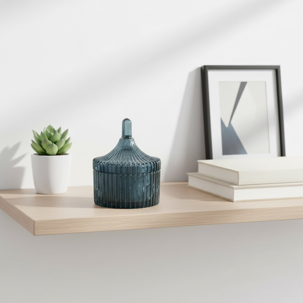 Ribbed Trinket Box with Sculpted Lid | Modern Home Decor Accent |