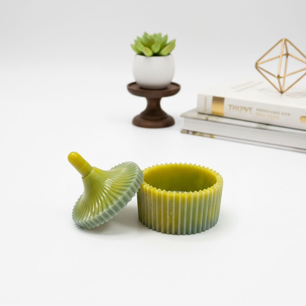 Ribbed Trinket Box with Sculpted Lid | Modern Home Decor Accent |