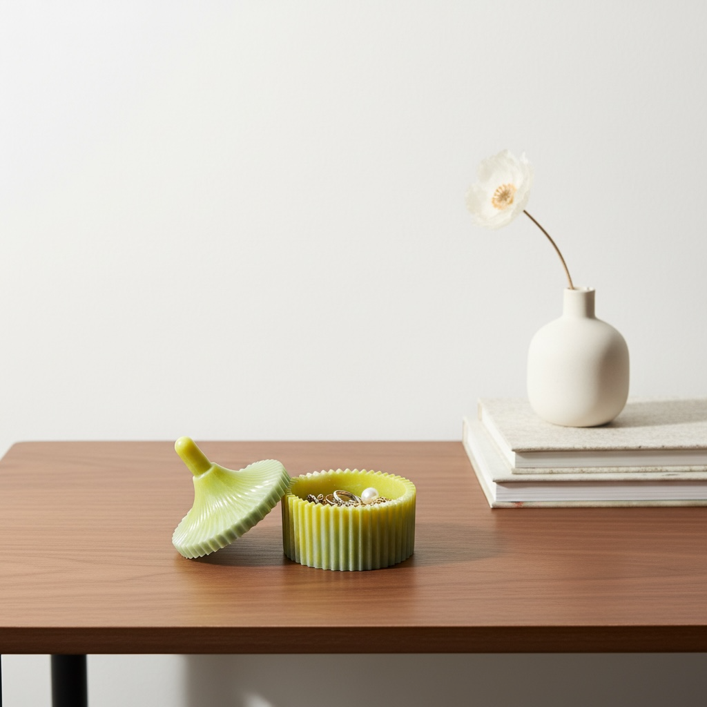 Ribbed Trinket Box with Sculpted Lid | Modern Home Decor Accent |