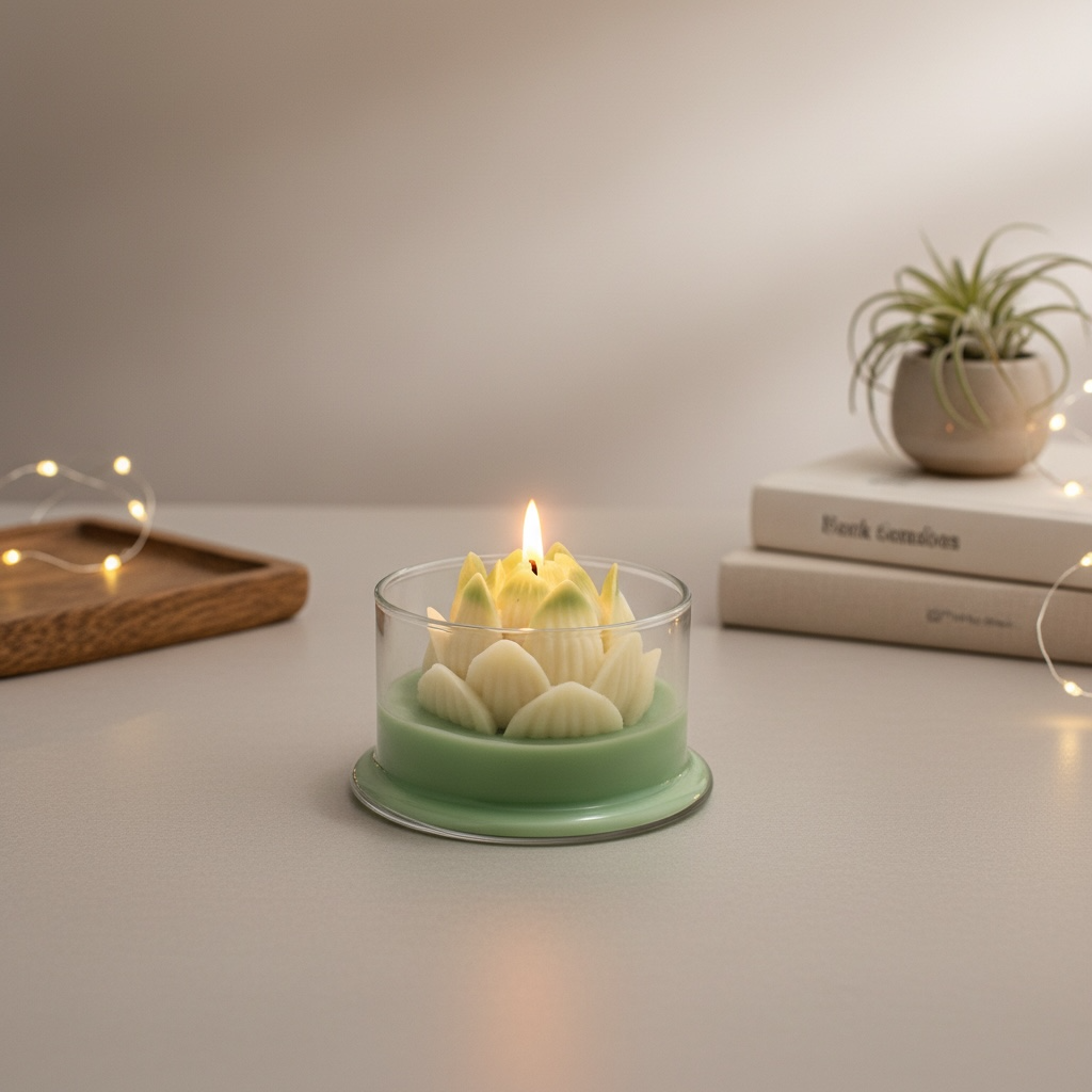 Lotus Blossom Glass Candle – Scented Decorative Light