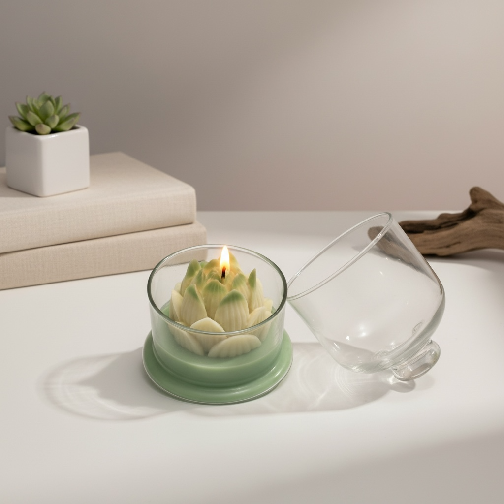 Lotus Blossom Glass Candle – Scented Decorative Light