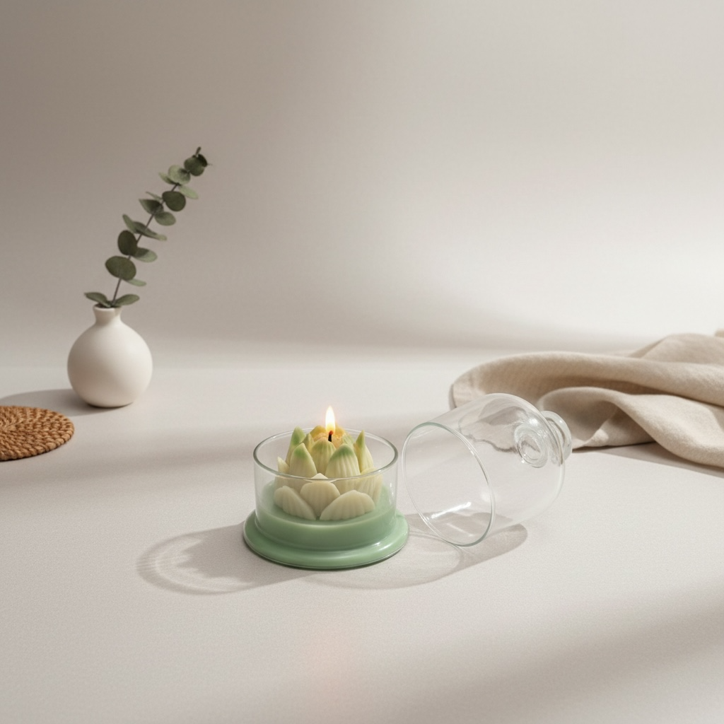 Lotus Blossom Glass Candle – Scented Decorative Light