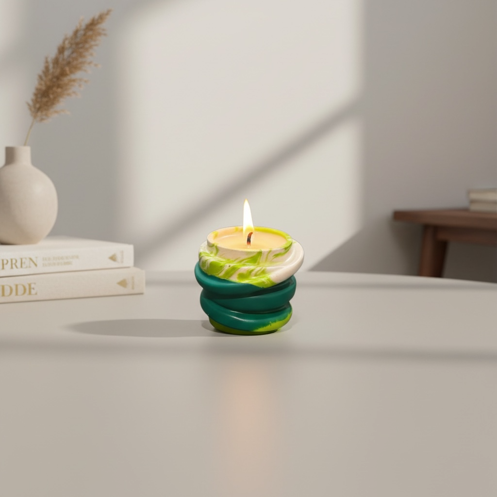 Modern Marble  Scented Candle With Handcrafted Resin Holder