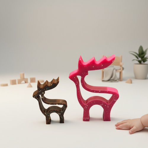 Abstract Deer-Shaped Handcrafted  Resin Decor | Kids Room & Home Accent | Set of 2