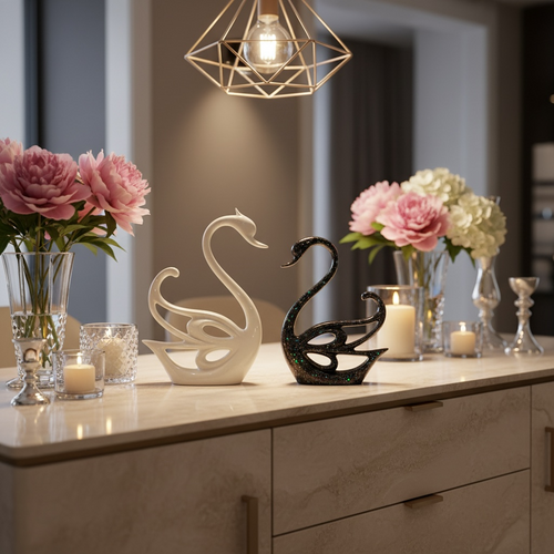 Artistic Swan Couple Decorative Figurines – Elegant Home Décor