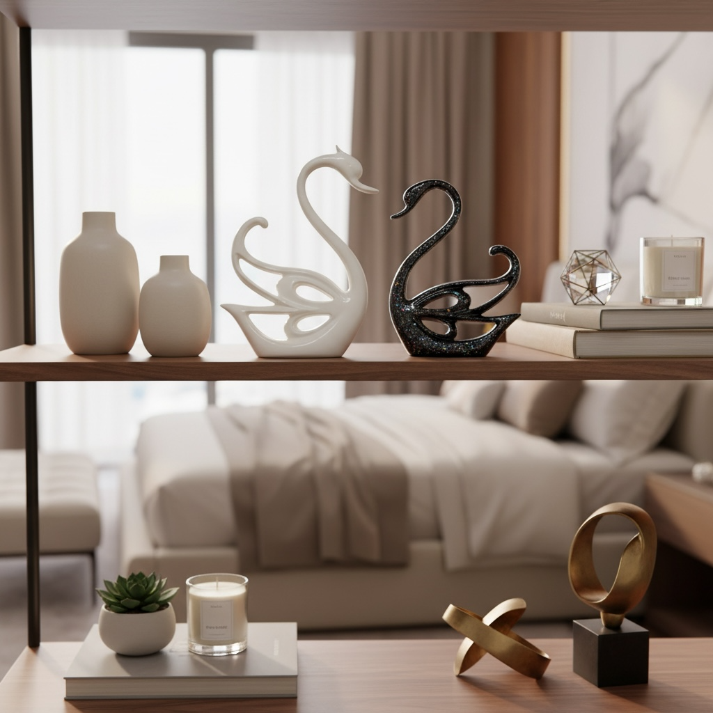 Artistic Swan Couple Decorative Figurines – Elegant Home Décor