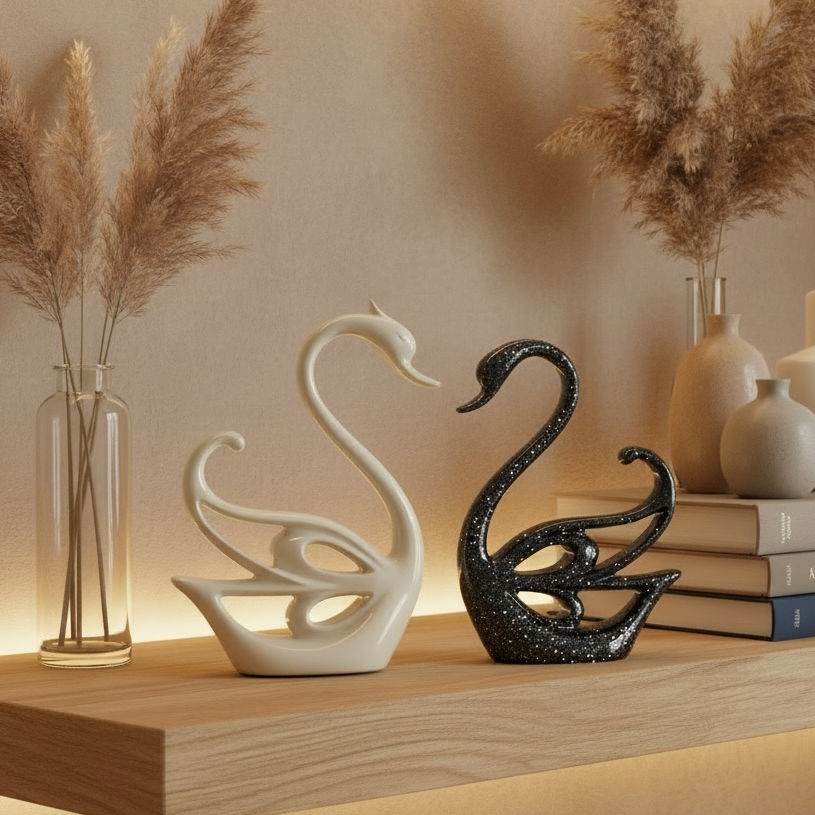 Artistic Swan Couple Decorative Figurines – Elegant Home Décor